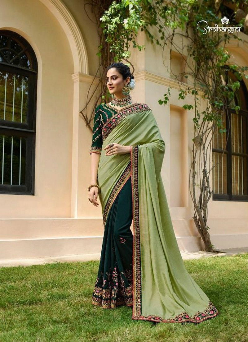 Pista Colour Latest Fancy Designer Wedding Wear Embroidery Heavy Pallu With Fancy Blouse Sleves And Heavy Border Saree Collection 4121